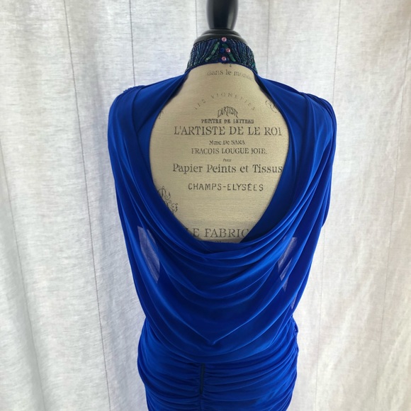 Vintage Sequin Neckline Ruched Shoulder Padded Midi Dress - Picture 10 of 15